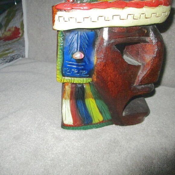 Vtg SUN & MOON Carved Wood TOTEM Native MASK Tiki GEMSTONES Chakra TRIBAL Aztec - Picture 5 of 12